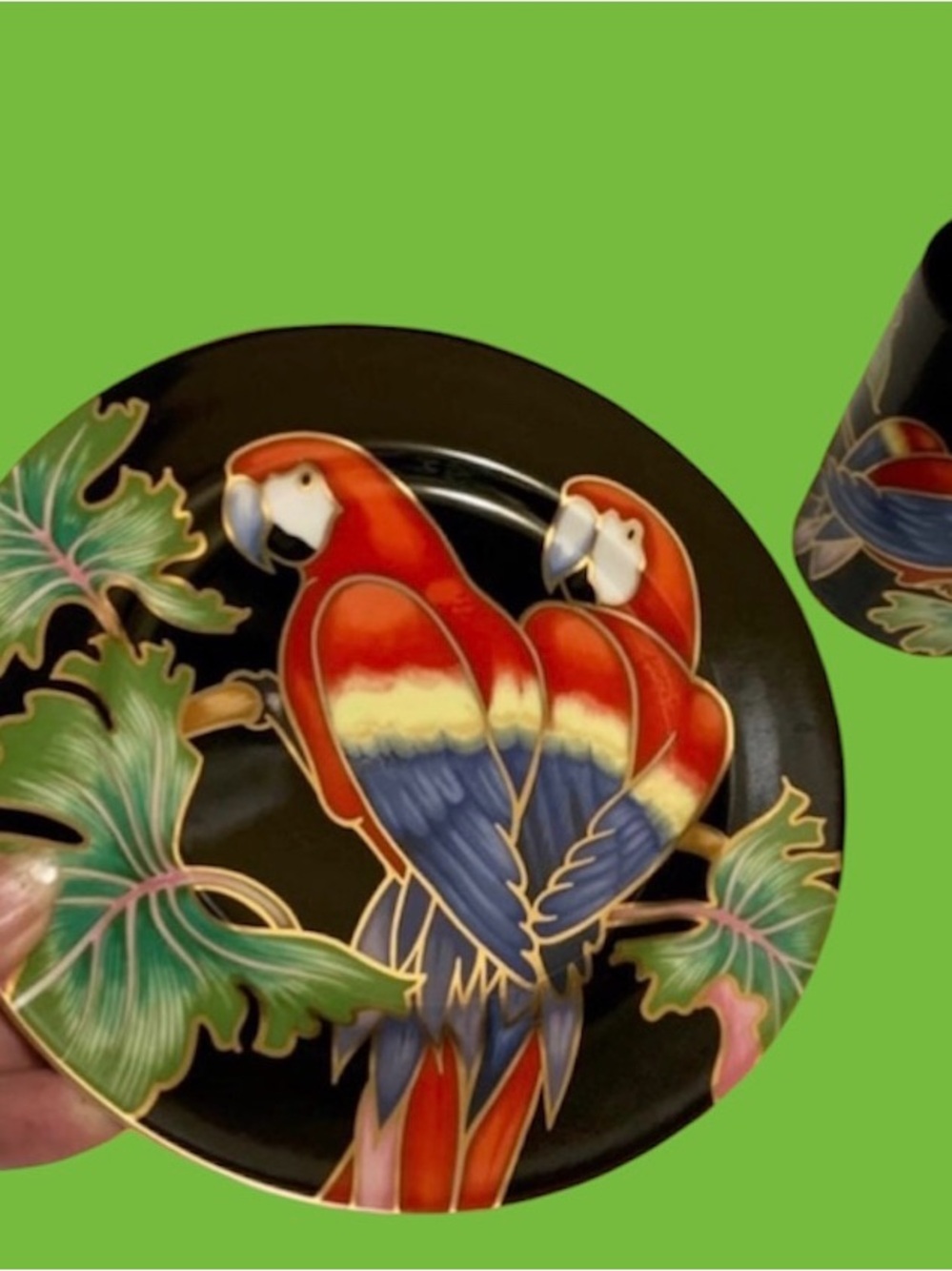 Rare vintage Fitz and Floyd jungle parrot plate and cup set